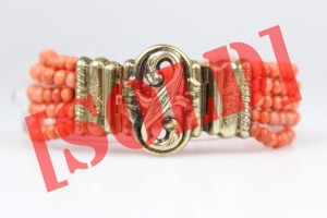 XIX WIECZNA PIĘCIORZĘDOWA BRANSOLETKA KORAL