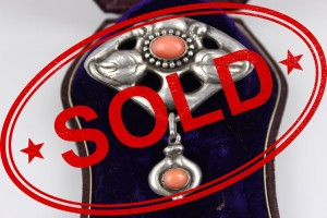 SKANDYNAWSKA SECESJA BROSZKA KORAL SREBRO