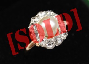 ANTYCZNY PIERŚCIONEK Z PERŁĄ I DIAMENTAMI ZŁOTO