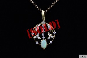 ZAWIESZKA SECESJA OPAL BRYLANTY ZŁOTO 