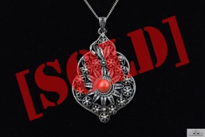 FILIGRANOWA ZAWIESZKA Z KORALEM SZLACHETNYM SREBRO