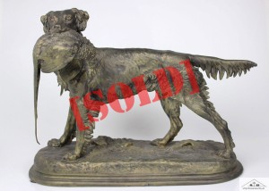 POTĘŻNA RZEŹBA SPANIEL Z BAŻANTEM JULES MOIGNIEZ