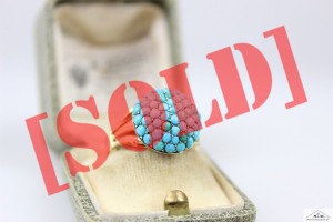 PIERŚCIONEK KOPUŁKA Z TURKUSAMI ZŁOTO 18K