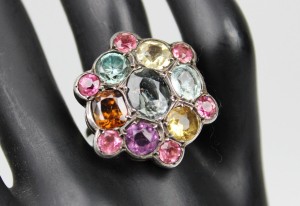 KOLOROWY PIERŚCIONEK Z KAMIENIAMI SREBRO 800 R14