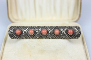 ANTYCZNA FRANCUSKA BROSZKA Z KORALEM SREBRO 