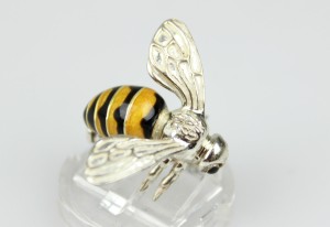 REALISTYCZNA BROSZKA PSZCZOŁA SREBRO EMALIA