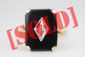PIERŚCIONEK ART DECO ZŁOTO DIAMENT ONYKS R18