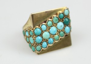 PIERŚCIONEK Z TURKUSEM SREBRO ZŁOCONE R14