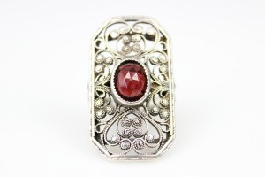 POTĘŻNY FILIGRANOWY PIERŚCIONEK SREBRO GRANAT