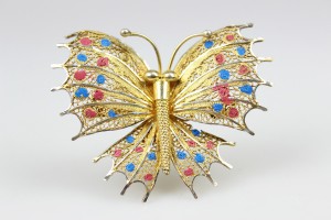 OKAZAŁA PORTUGALSKA BROSZKA MOTYL EMALIA SREBRO