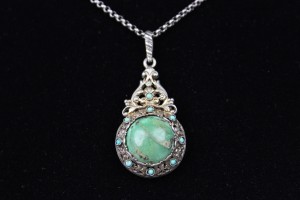 ANTYCZNA ZAWIESZKA Z NATURALNYMI TURKUSAMI SREBRO