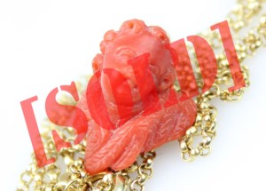 ZAWIESZKA AMOR KORAL SZLACHETNY ZŁOTO XIX WIEK