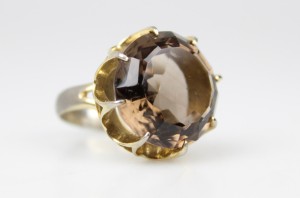 POTĘŻNY PIERŚCIONEK  KWARC DYMNY SREBRO R16