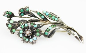  BROSZKA SENTYMENTALNA SREBRO  XIX WIEK TURKUSY