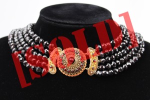 MONUMENTALNY 5 RZĘDOWY NASZYJNIK GRANATY ZŁOTO XIX WIEK