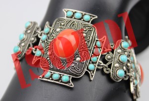 MASYWNA CHIŃSKA BRANSOLETKA KORAL TURKUSY