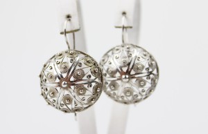 OKAZAŁE WISZĄCE KOLCZYKI FILIGRANOWE PÓŁKULE SREBRO