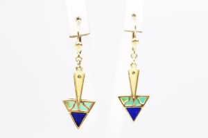 KOLCZYKI ART DECO LAPIS LAZULI SREBRO ZŁOCONE