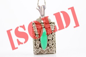 ZAWIESZKA Z PRZEŁOMU SECESJI I ART DECO ZIELONY AGAT SREBRO