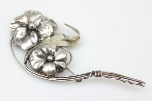 POTĘŻNA KWIATOWA BROSZKA ART NOUVEAU STERLING