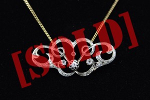 SECESJA PLATYNOWO ZŁOTY NASZYJNIK Z DIAMENTAMI 