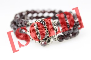 TRZYRZĘDOWA BRANSOLETKA Z GRANATAMI SREBRO