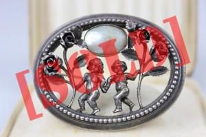 SECESYJNA BROSZKA PUTTA AMORKI SREBRO ok. 1900r