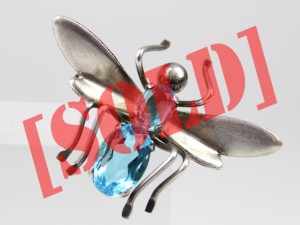 PRZEDWOJENNA BROSZKA OWAD INSEKT SREBRO TOPAZY