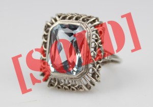 AŻUROWY PIERŚCIONEK ART DECO NIEBIESKI SPINEL R16