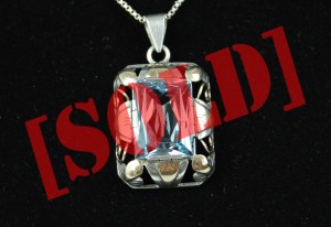 SREBRNO ZŁOTA ZAWIESZKA ART DECO NIEBIESKI SPINEL